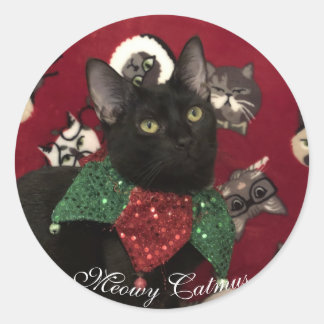 Rond Sticker pour chat de Noël Meowy Catmus