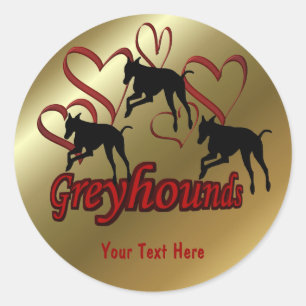 Rond Sticker Pour Chien Greyhounds Et Red Hearts