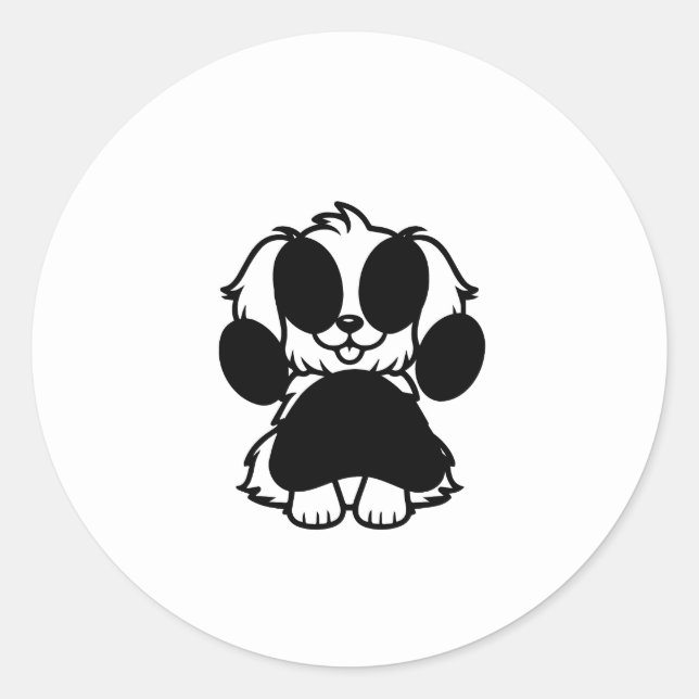 Rond Sticker pour chien noir et blanc mignon (Devant)