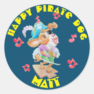 Rond Sticker pour chien pirate chanteur personnalisé