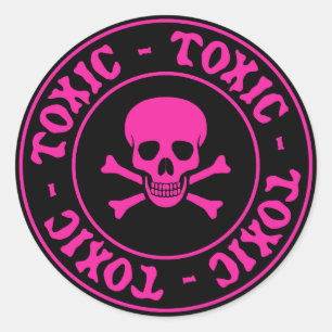 Rond Sticker pour crâne rose toxique et os croisés
