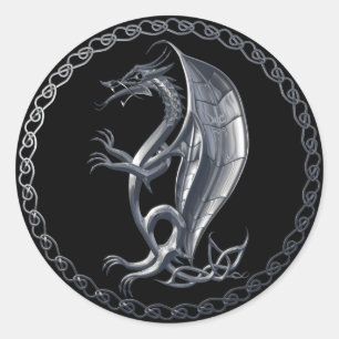 Rond Sticker pour dragon celtique argenté