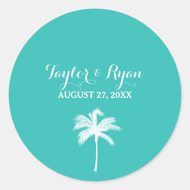 Rond Sticker pour enveloppe de phoque Palm Tree Aqua (Devant)