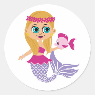 Rond Sticker pour fille aux sirènes bleues mignonnes à 