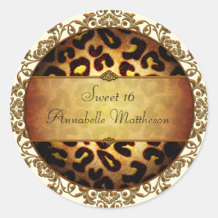 Rond Sticker pour fille Empreinte de léopard Sweet 16