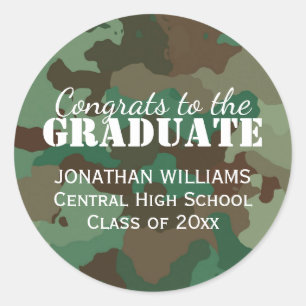 Rond Sticker pour graduation personnalisée Camo vert