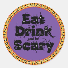 Rond Sticker pour Halloween citrouille "manger, boire e