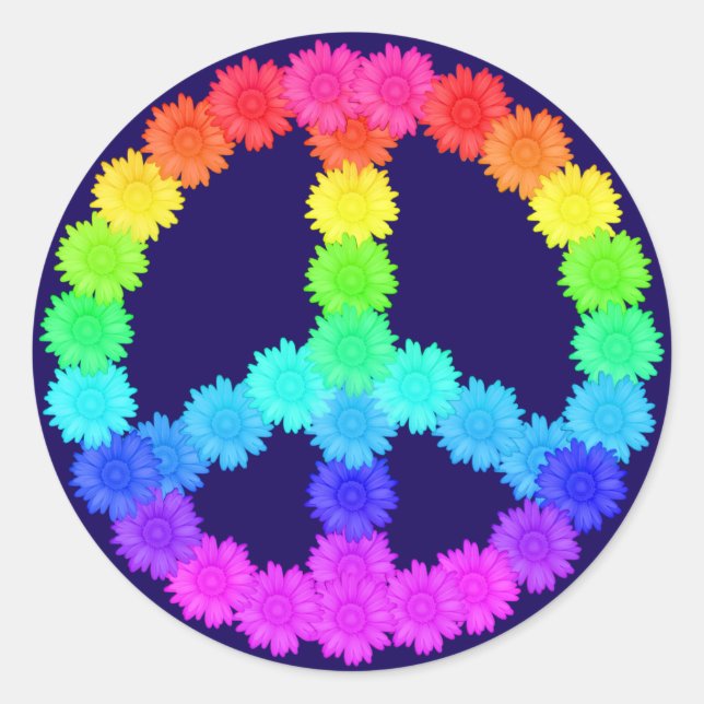 Rond Sticker pour la paix à fleurs arc-en-ciel (Devant)