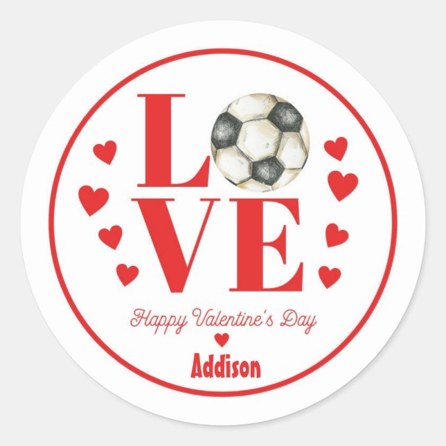 Rond Sticker pour la Saint Valentin, Soccer AMOUR (Devant)