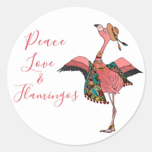 Rond Sticker pour l'amour et le Flamant rose de la paix