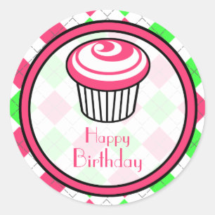 Rond Sticker pour l'anniversaire de Cupcake rose - Jacq