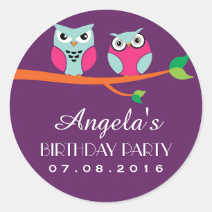 Rond Sticker pour l'anniversaire de la chouette violett