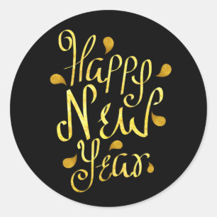 Rond Sticker pour le Nouvel An Gold Happy