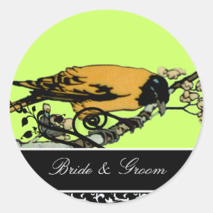 Rond Sticker pour mariée et tourbillon et oiseaux Vinta