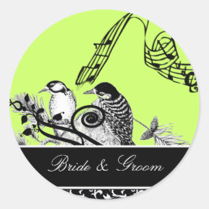 Rond Sticker pour mariée et tourbillon et oiseaux Vinta