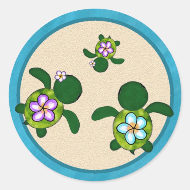 Rond Sticker pour phoque FILLE Sea TURTLE Baby shower ( (Devant)