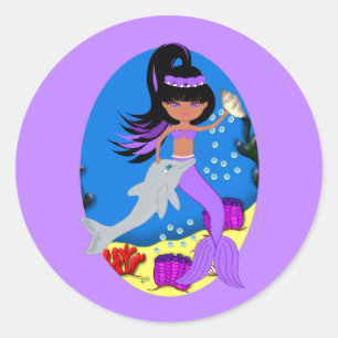 Rond Sticker pour sirène violette et dauphin Zola
