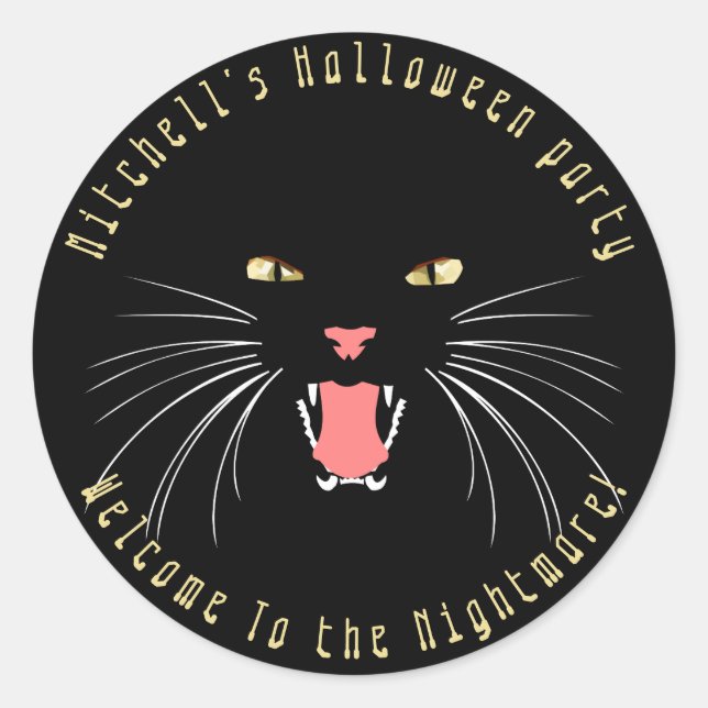 Rond Sticker pour Slogan Halloween Chat Noir Hisser amu (Devant)