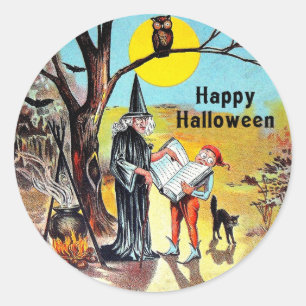 Rond Sticker pour sorcière Halloween vintage