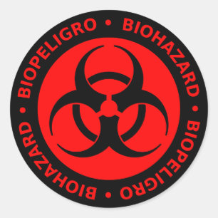 Rond Sticker pour symbole bilingue de risque biologique