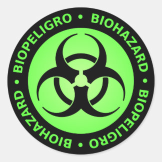 Rond Sticker pour symbole de risque biologique bilingue