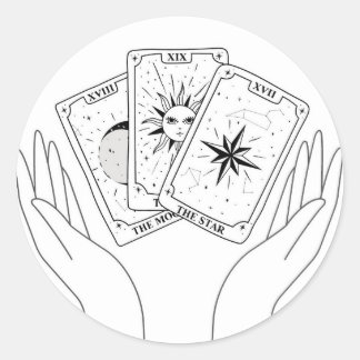 Rond Sticker pour Tarot Lune, Soleil et Star
