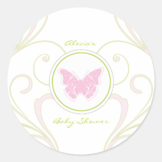 Rond Sticker préféré Baby shower papillon rose