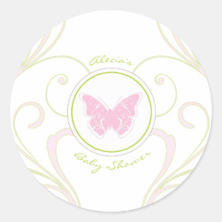 Rond Sticker préféré Baby shower papillon rose