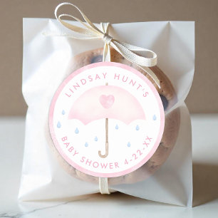 Rond Sticker préféré Baby shower parapluie rose
