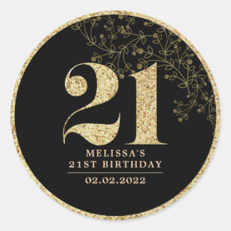 Rond Sticker préféré Black & Gold 21st Birthday Party