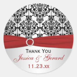 Rond Sticker préféré Red, Grey et Black Mariage damassé