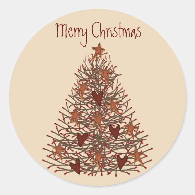 Rond Sticker Primitive Christmas Tree (Devant)