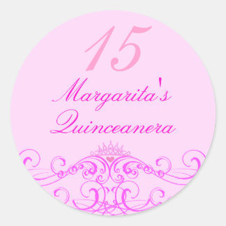 Rond Sticker Princess Tiara Pink Quinceanera