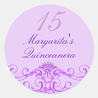 Rond Sticker Princess Tiara Purple Quinceanera