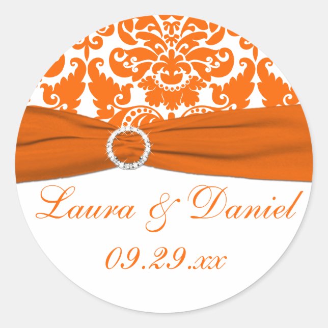 Rond Sticker Privilège Mariage damassé Blanc, Orange (Devant)