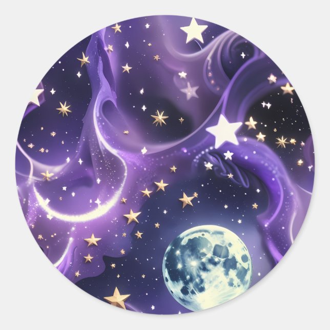 Rond Sticker - Purple Celestial Moon Phases Design (Devant)
