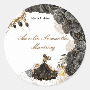 Rond Sticker Quinceañera noir et or