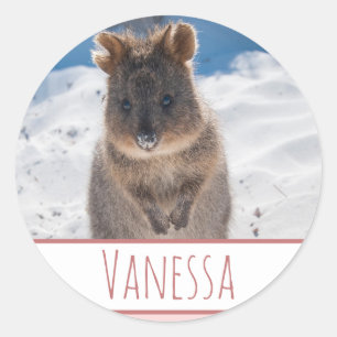 Rond Sticker Quokka Beach Personnalisé pour filles rose