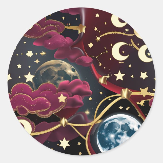 Rond Sticker - Red Celestial Moon Design Mystic Lunar  (Devant)