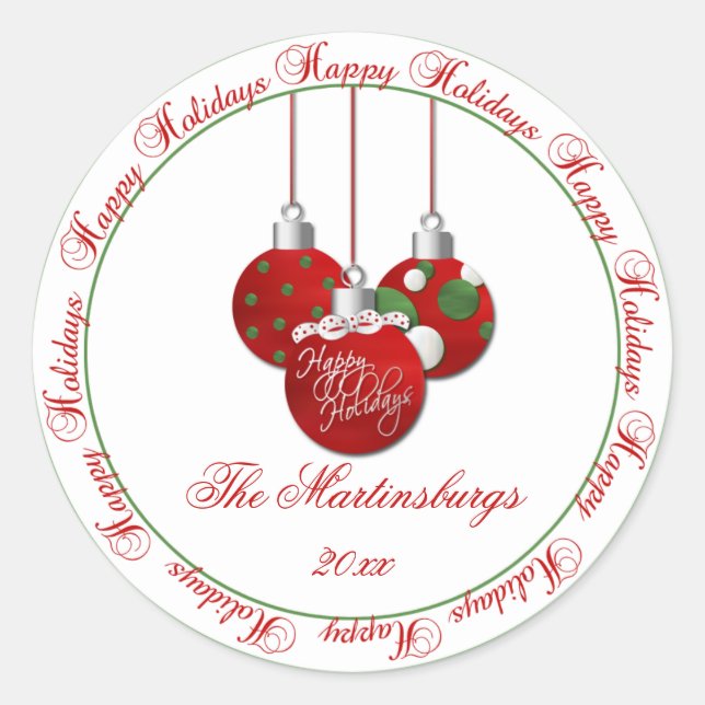 Rond Sticker Red Green Christmas Happy Holidays (Devant)