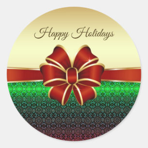 Rond Sticker Red Ribbon Gold Holiday