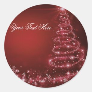 Rond Sticker Red Sparkle Christmas Tree