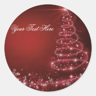 Rond Sticker Red Sparkle Christmas Tree