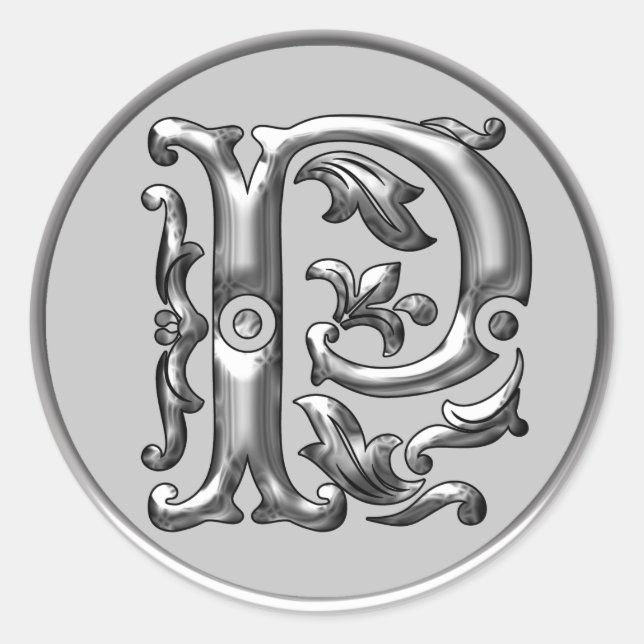 Rond Sticker ronde P initial en argent (Devant)