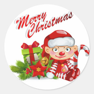 Rond Sticker ronde père Noël Helper, brillant