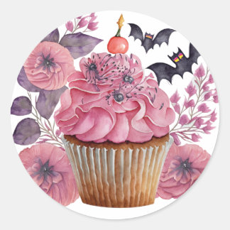 Rond Sticker Rose avec Fleur et Chauve-souris 