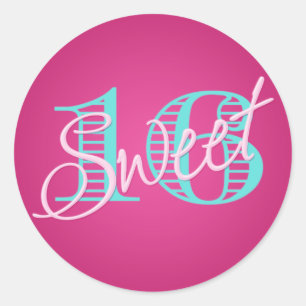 Rond Sticker rose et Aqua Sweet 16