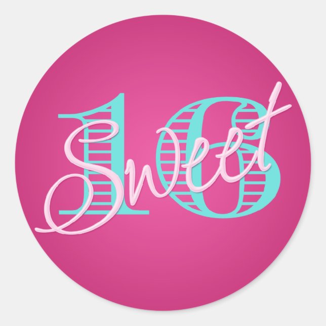Rond Sticker rose et Aqua Sweet 16 (Devant)