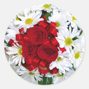 Rond Sticker rose et Mariage de marguerite