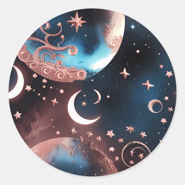 Rond Sticker - Rose Gold Celestial Moon Design (Devant)